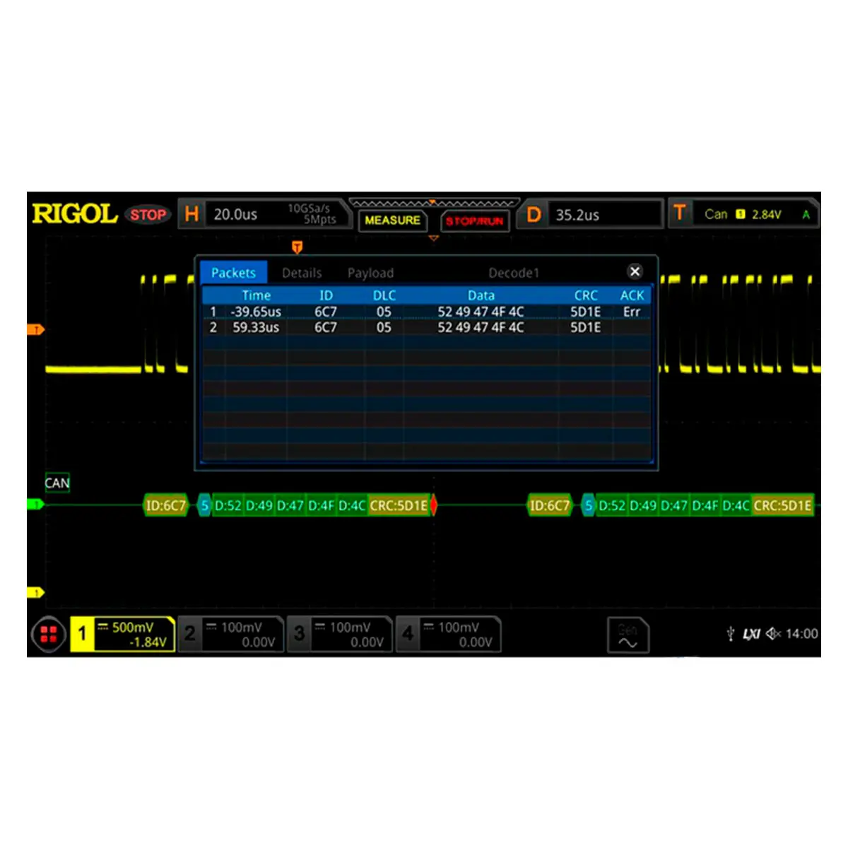 RIGOL DS8000-R-AUTO запуск и анализ сигналов последовательной шины CAN, LIN